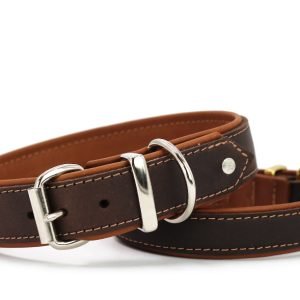 Leren halsband Klassiek Premium Soft, bruin/cognac/zilver, 65 cm / 45 mm