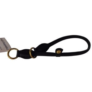 Leren honden sliphalsband zwart (messing)