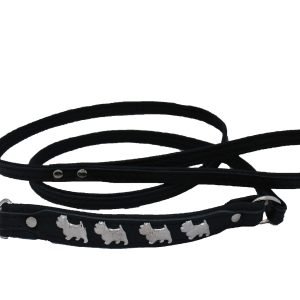 Leren hondenriem Westie zwart